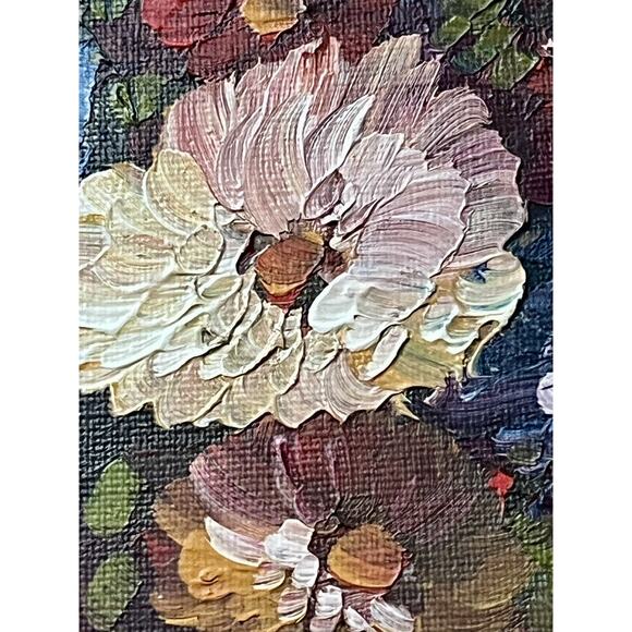 Vintage Framed Canvas Still Life of Flowers Signed Röth? Acrylic Textured Floral - Picture 9 of 16